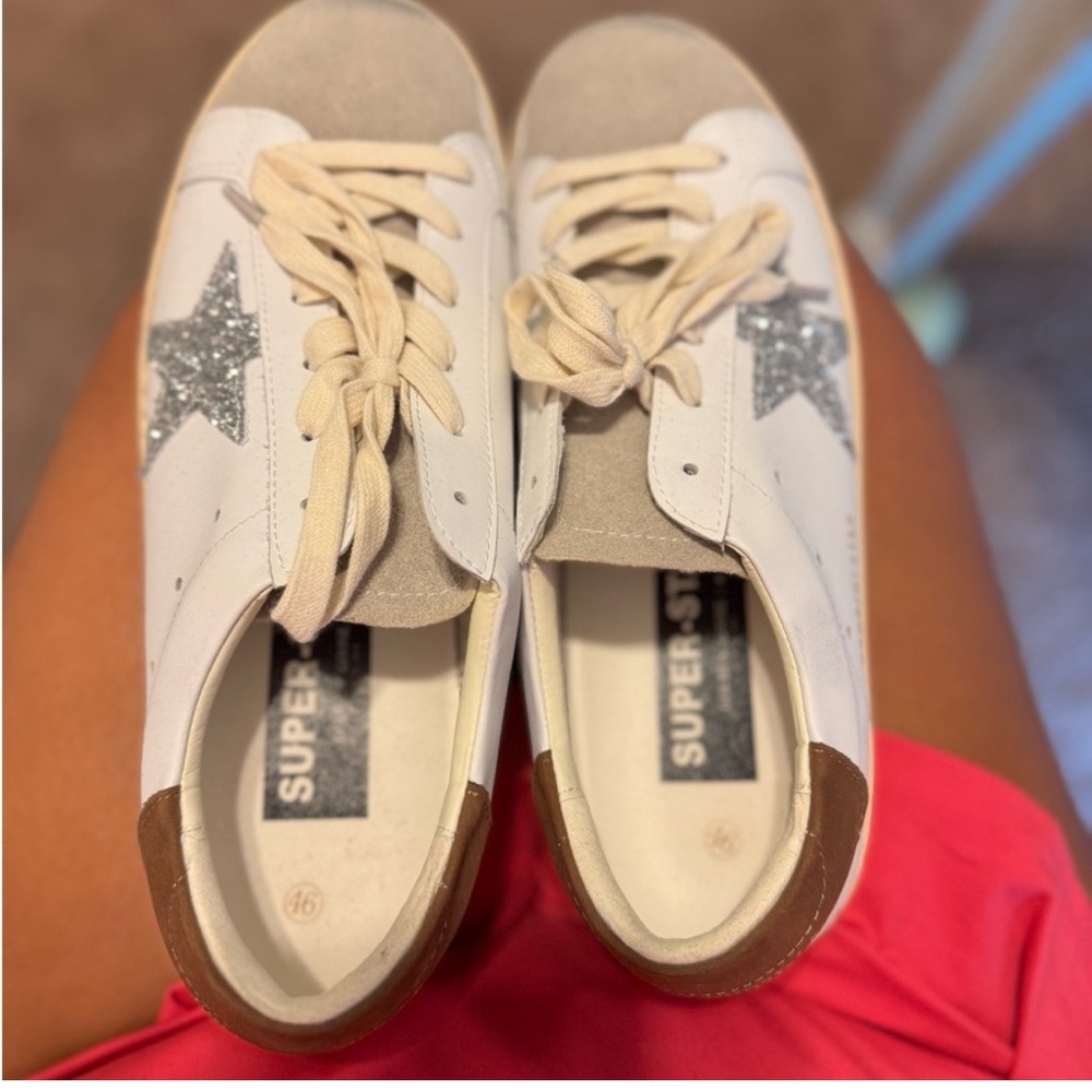 White and Silver Athletic Shoes